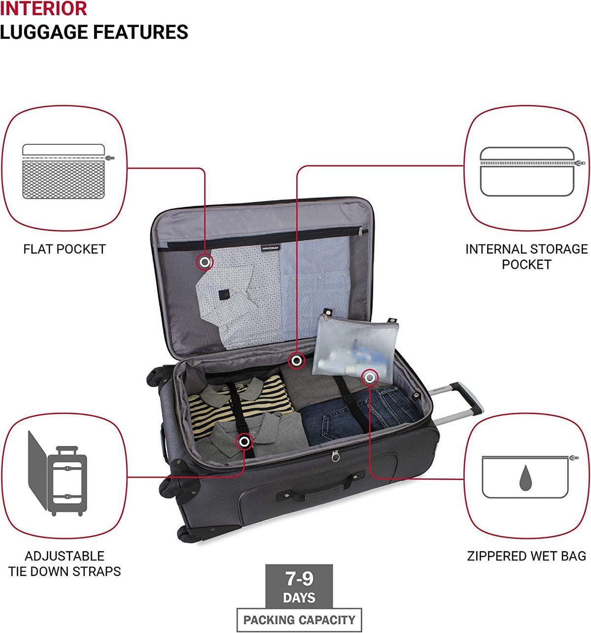 Sion Softside Expandable Luggage, Dark Grey, Checked-Large 29-Inch