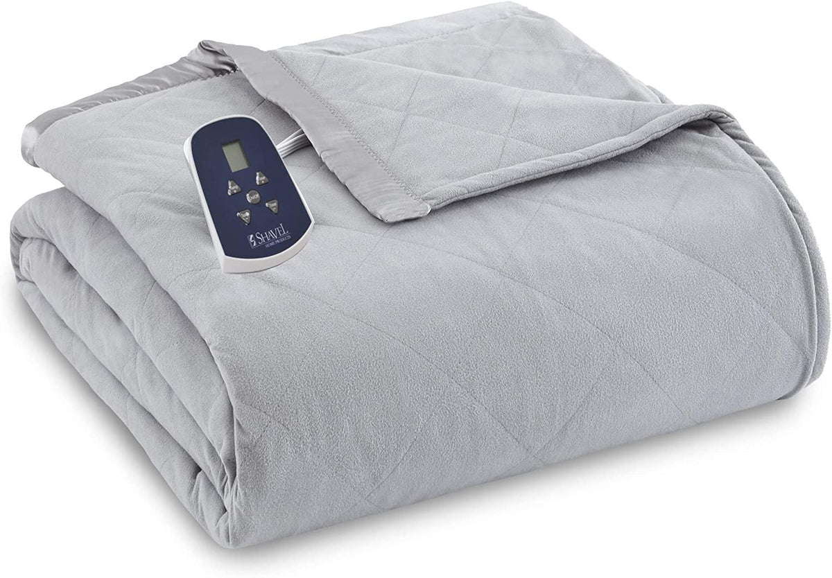 Thermee Micro Flannel Twin-Size Heated Blanket, Machine Wash &amp; Dry, Timer &amp; Safety Shutoff, 85Lx66W, Slate Grey