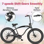 Tracer Avalon 26 Inch Beach Cruiser Bike for Men,Steel Frame,1/7 Speed,Hi-Rise Handlebar,Three Piece Cranksets, Fat Alloy Rim 80mm,26x4.0 Fat Tire Bike,Mens Bike,Complete Cruiser Bikes