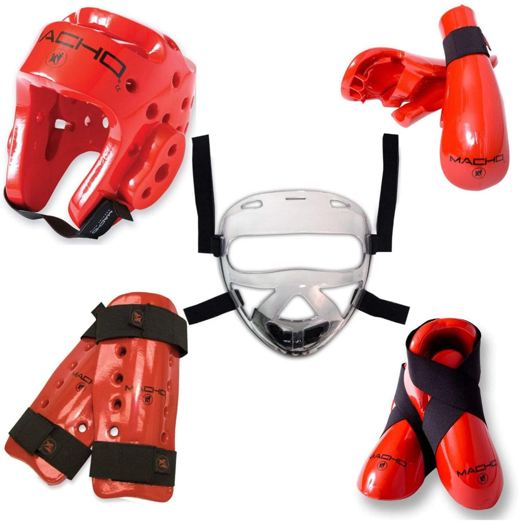 Macho Dyna 8 piece sparring gear set with Shin Guards and Face Shield