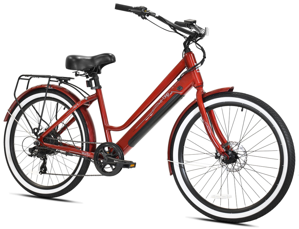 Kent Red 26" 350w Electric Pedal Assist Cruiser Style Bike, E-Bike with Removable 36V 10.4Ah Lithium-Ion Battery, Electric Bicycle