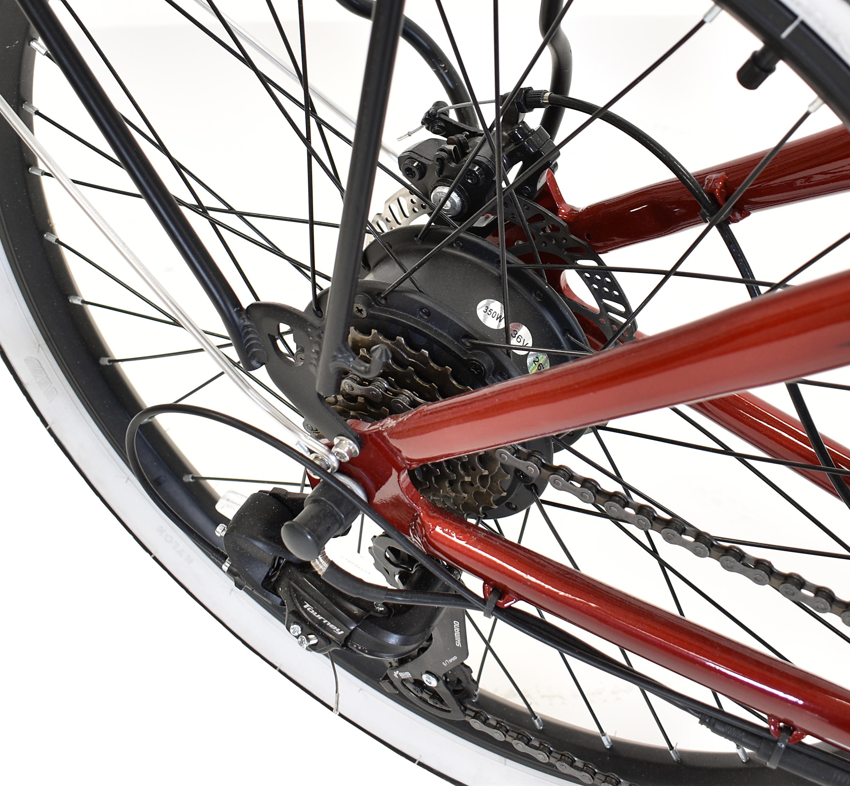 Kent Red 26" 350w Electric Pedal Assist Cruiser Style Bike, E-Bike with Removable 36V 10.4Ah Lithium-Ion Battery, Electric Bicycle