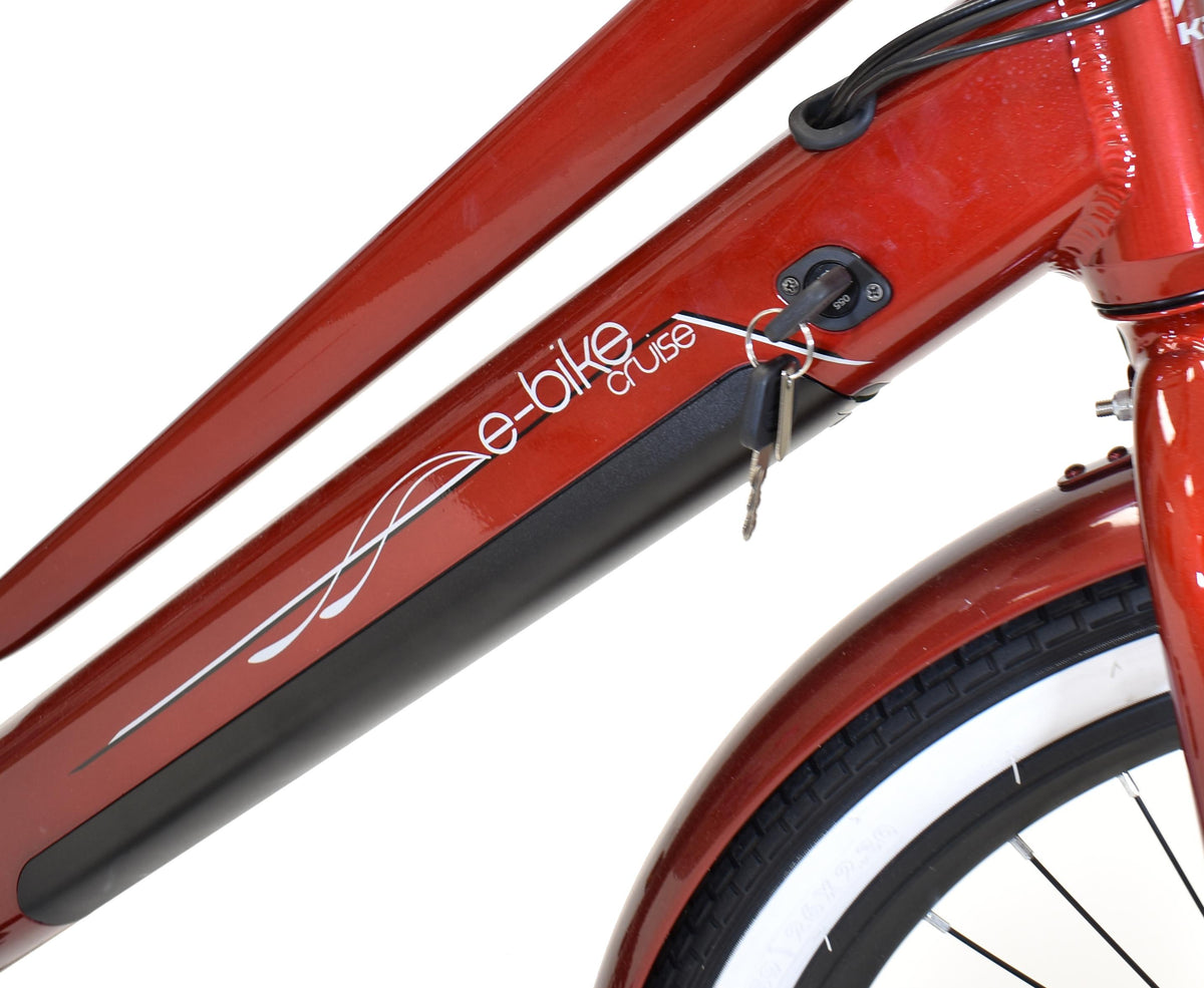 Kent Red 26" 350w Electric Pedal Assist Cruiser Style Bike, E-Bike with Removable 36V 10.4Ah Lithium-Ion Battery, Electric Bicycle