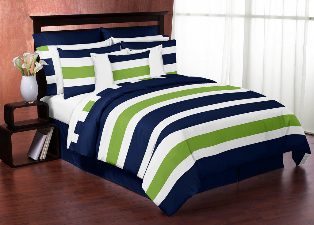 Stripe Navy Green Full Queen Comforter Bedding Set by Sweet Jojo s