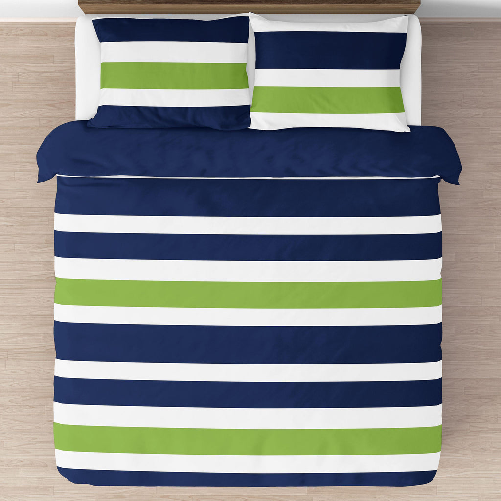 Stripe Navy Green Full Queen Comforter Bedding Set by Sweet Jojo s