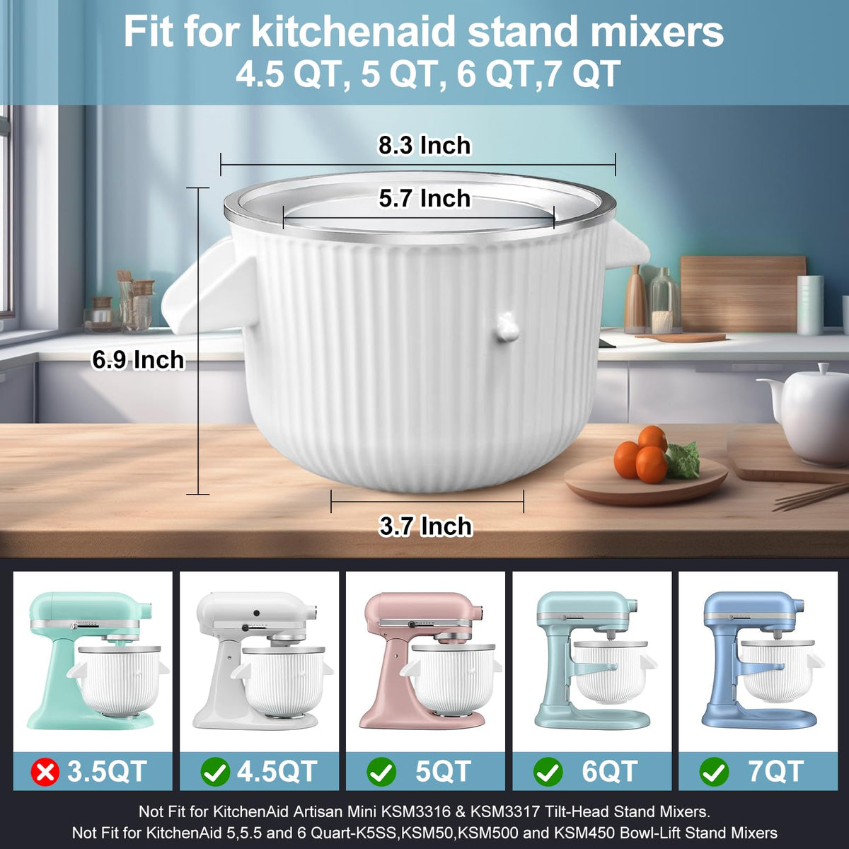 Ice Cream Maker & Shaved Ice Attachment for Kitchen aid Mixer,  Accessories Set Includes Shaved Ice Machine with 8 Ice Molds and Ice Cream Gelato Maker for 4.5 Qt & Larger Stand Mixers