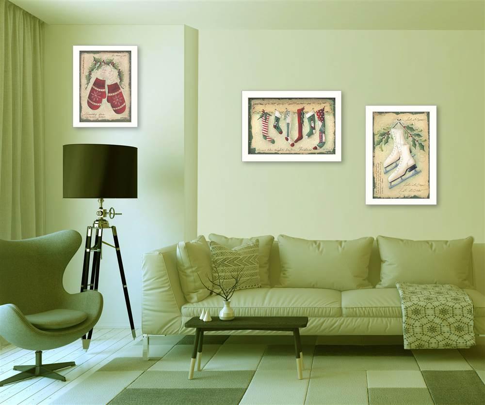 3-Pc " Christmas" White Framed Printed Wall Art