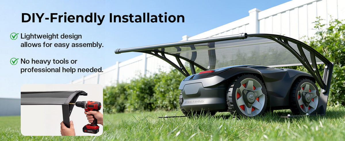 40" Dx32 W Robot Mower Garage, Polycarbonate Panel Awning for Lawn Mower Rain Shelter, Outdoor Storage, Small Shed for Lawn Mower, Robot Mower Carport, Lawn Mower Shelter (Smoky Gray)
