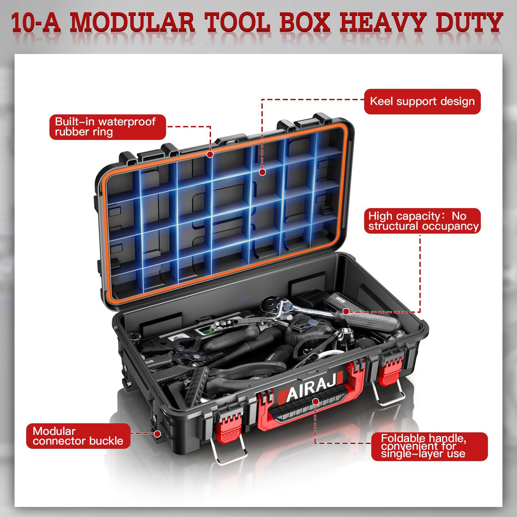 3 Tier Rolling Tool Box Heavy Duty,Stackable Tool Box with Wheels,Modular StoraSystem with Removable Parts Box,All-terrain Waterproof Toolbox,Telescopic Pull Rod,for Professional Work,Garage