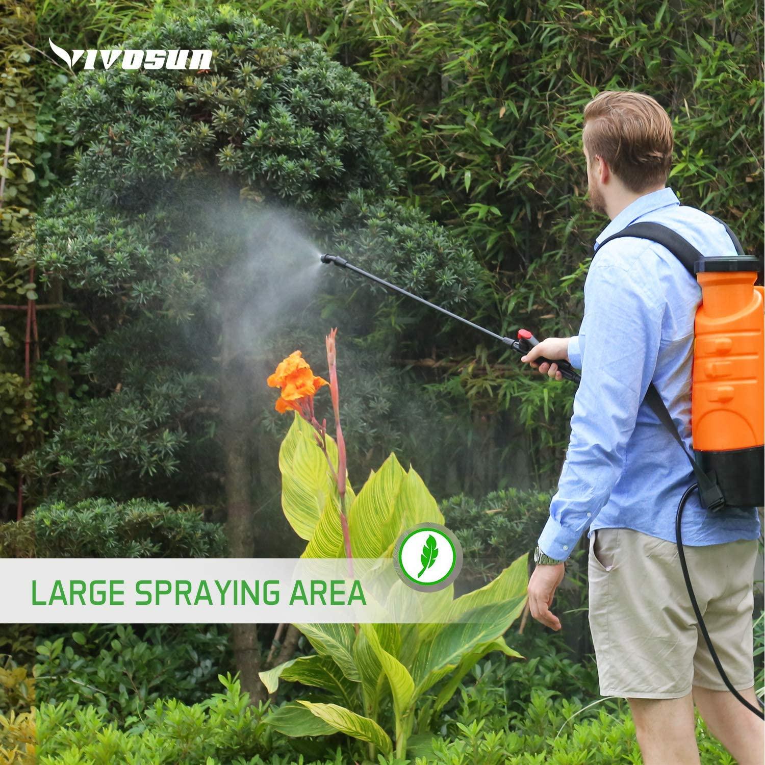 vivosun 4 gallon battery powered backpack sprayer electric pump sprayer with four nozzles for garden lawn, orange
