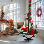 Fraser Hill Farm Let It Snow Series 47-In. Red Santa with Green Umbrella Base, Animated Musical Snow Decoration