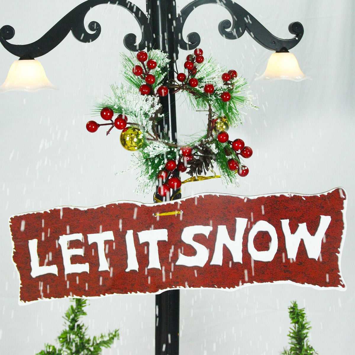 Fraser Hill Farm Let It Snow Series 47-In. Red Santa with Green Umbrella Base, Animated Musical Snow Decoration