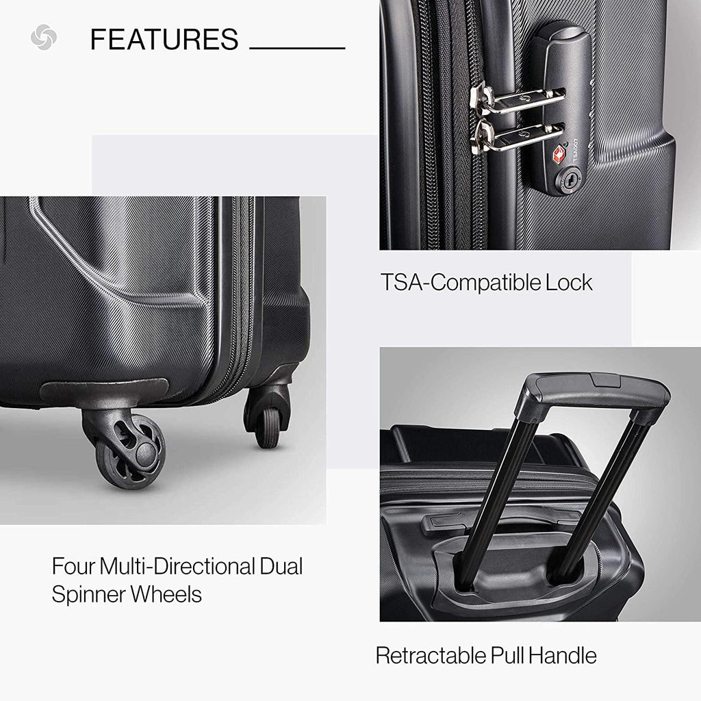 Centric Hardside Expandable Luggage with Spinner Wheels, Black, 3-Piece Set (20/24/28)