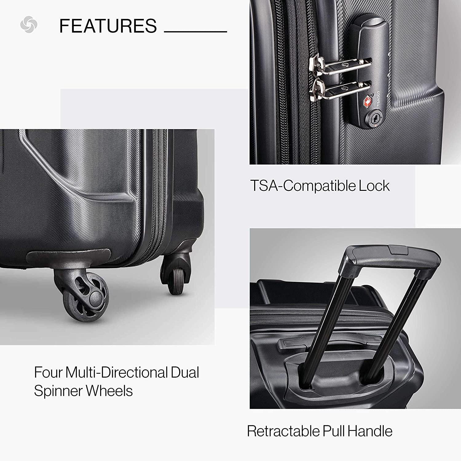 Centric Hardside Expandable Luggage with Spinner Wheels, Black, 3-Piece Set (20/24/28)