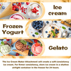 Ice Cream Maker Attachment for  4.5/5QT & 6QT Mixers, Frozen Ice Cream & Sorbet Gelato Maker for , 2 Quart, White, Not Dishwasher Safe