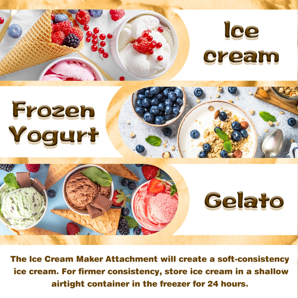 Ice Cream Maker Attachment for  4.5/5QT & 6QT Mixers, Frozen Ice Cream & Sorbet Gelato Maker for , 2 Quart, White, Not Dishwasher Safe