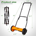 Push Reel Lawn Mower, 16-Inch 5-Blade Cordless Manual Reel Lawn Mower, Walk-Behind Steel Lawn Mower with 4-Position Cutting Height Adjustment &amp; SponGrip