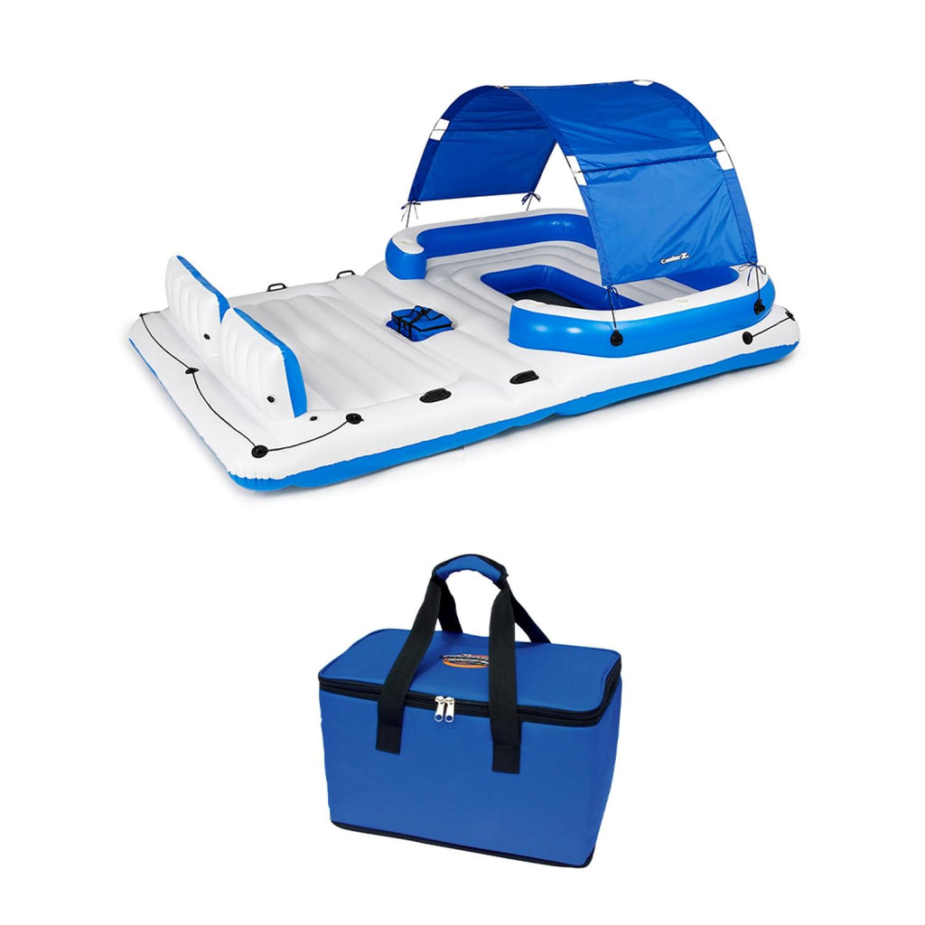 Tropical Breeze 6 Person Floating Island Lounge Raft bundled w/ Repair Patch Kit