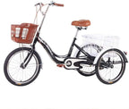 HKPLDE 20inch Adult Tricycles Single Speed Bicycle 20inches 3 Wheel Fender Trike Bike Cycling Pedal with Shopping Basket Front Basket