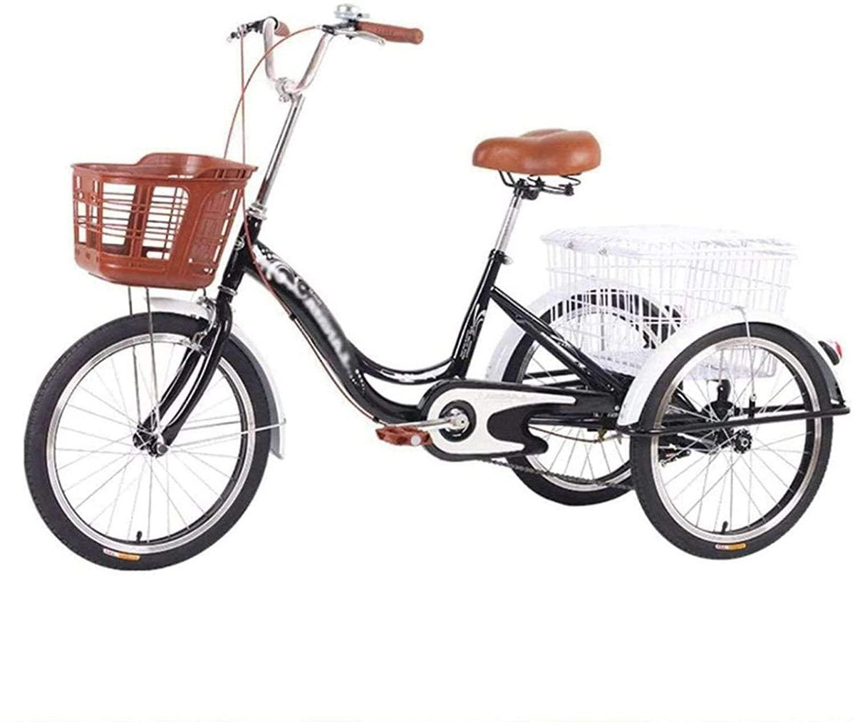 HKPLDE 20inch Adult Tricycles Single Speed Bicycle 20inches 3 Wheel Fender Trike Bike Cycling Pedal with Shopping Basket Front Basket