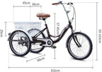 HKPLDE 20inch Adult Tricycles Single Speed Bicycle 20inches 3 Wheel Fender Trike Bike Cycling Pedal with Shopping Basket Front Basket