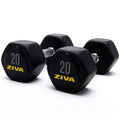ZIVA Performance Hex Dumbbells Weight Set, Solid Steel Core, Premium Urethane Rubber Encasing, Corrosion Resistant - Pair of Two Dumbbells, 20 Lbs.