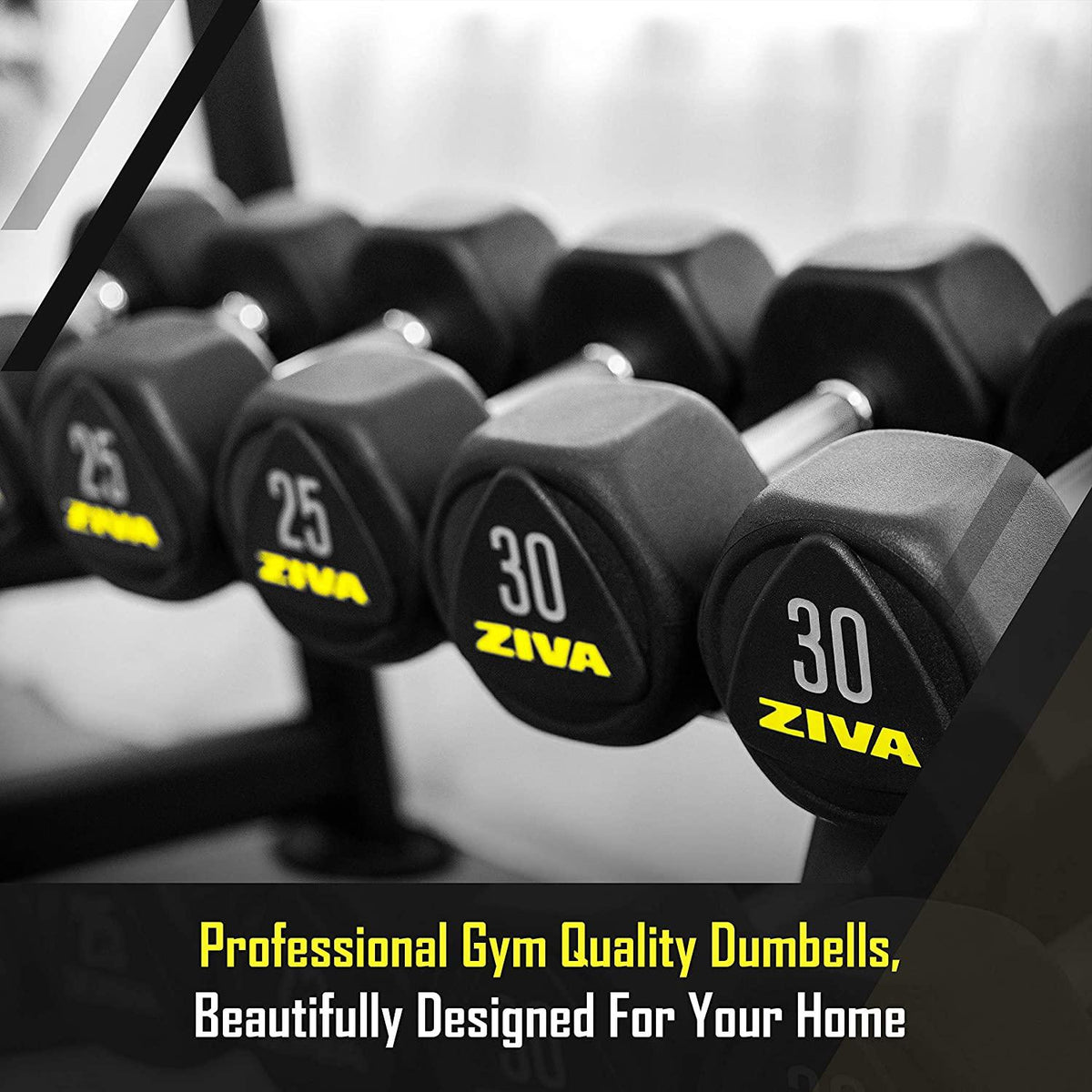 ZIVA Performance Hex Dumbbells Weight Set, Solid Steel Core, Premium Urethane Rubber Encasing, Corrosion Resistant - Pair of Two Dumbbells, 20 Lbs.