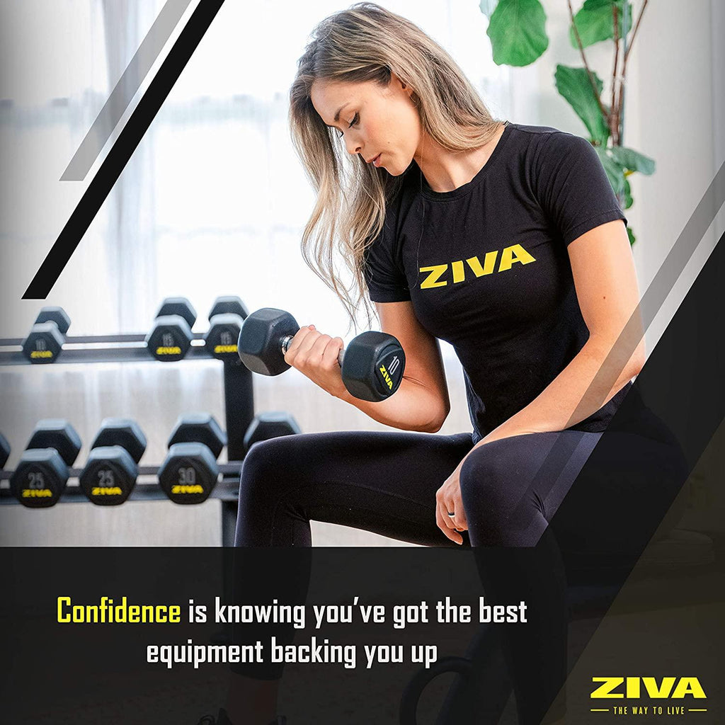 ZIVA Performance Hex Dumbbells Weight Set, Solid Steel Core, Premium Urethane Rubber Encasing, Corrosion Resistant - Pair of Two Dumbbells, 20 Lbs.