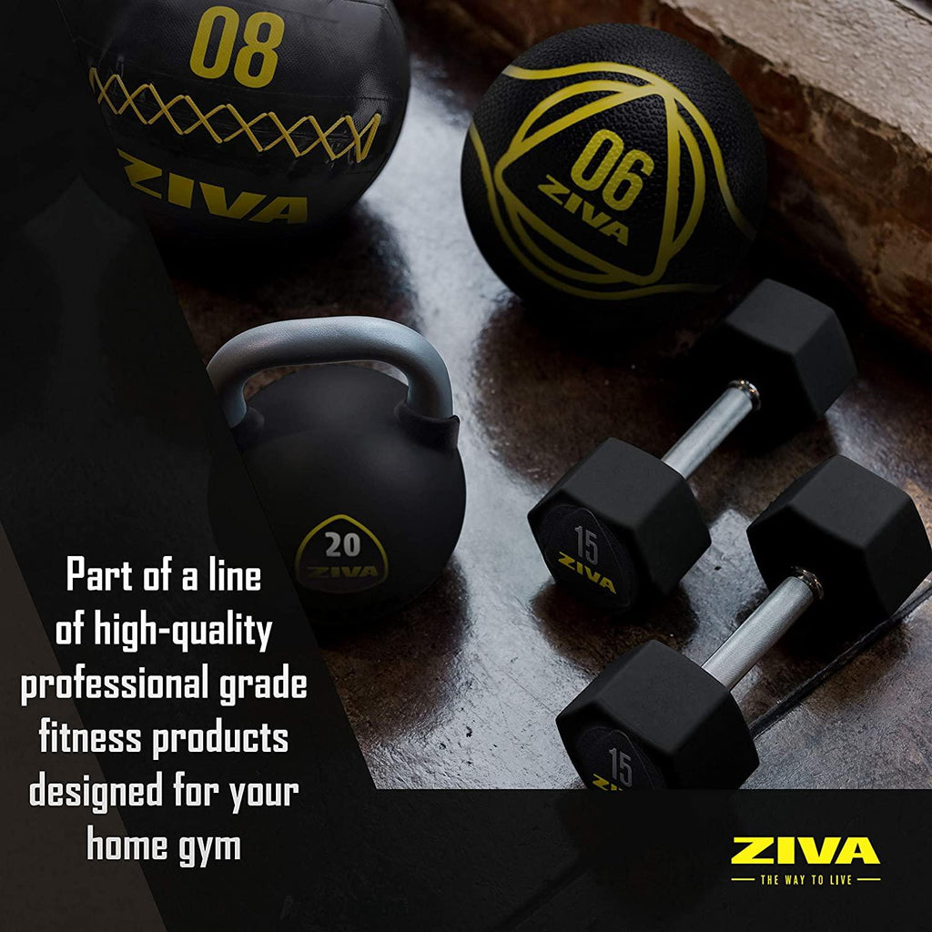ZIVA Performance Hex Dumbbells Weight Set, Solid Steel Core, Premium Urethane Rubber Encasing, Corrosion Resistant - Pair of Two Dumbbells, 20 Lbs.