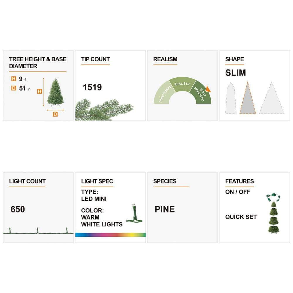 9 ft. Deluxe Pre-Lit Flocked Pine Artificial Christmas Tree with 650 Warm White Lights