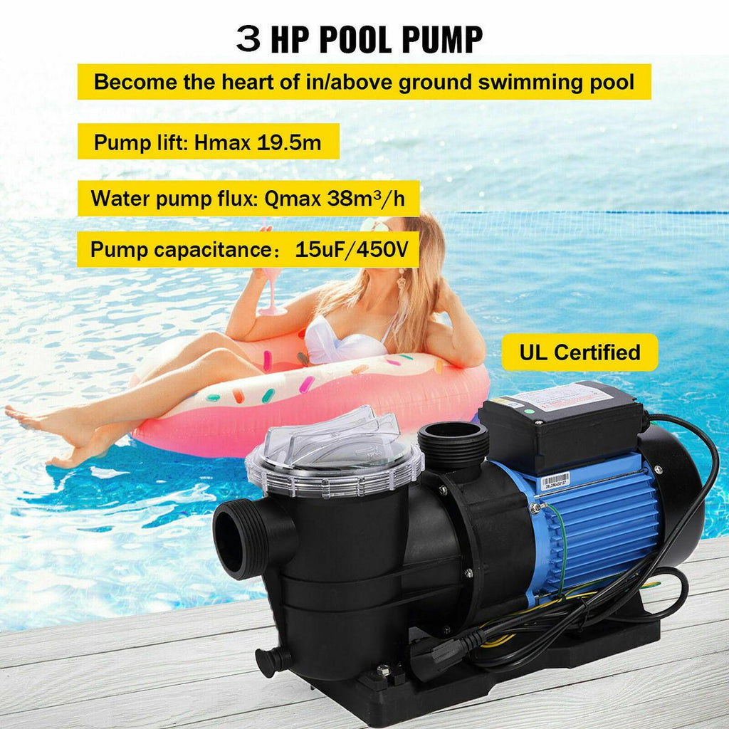 3hp swimming pool pump motor for hayward strainer in/above ground 2" npt