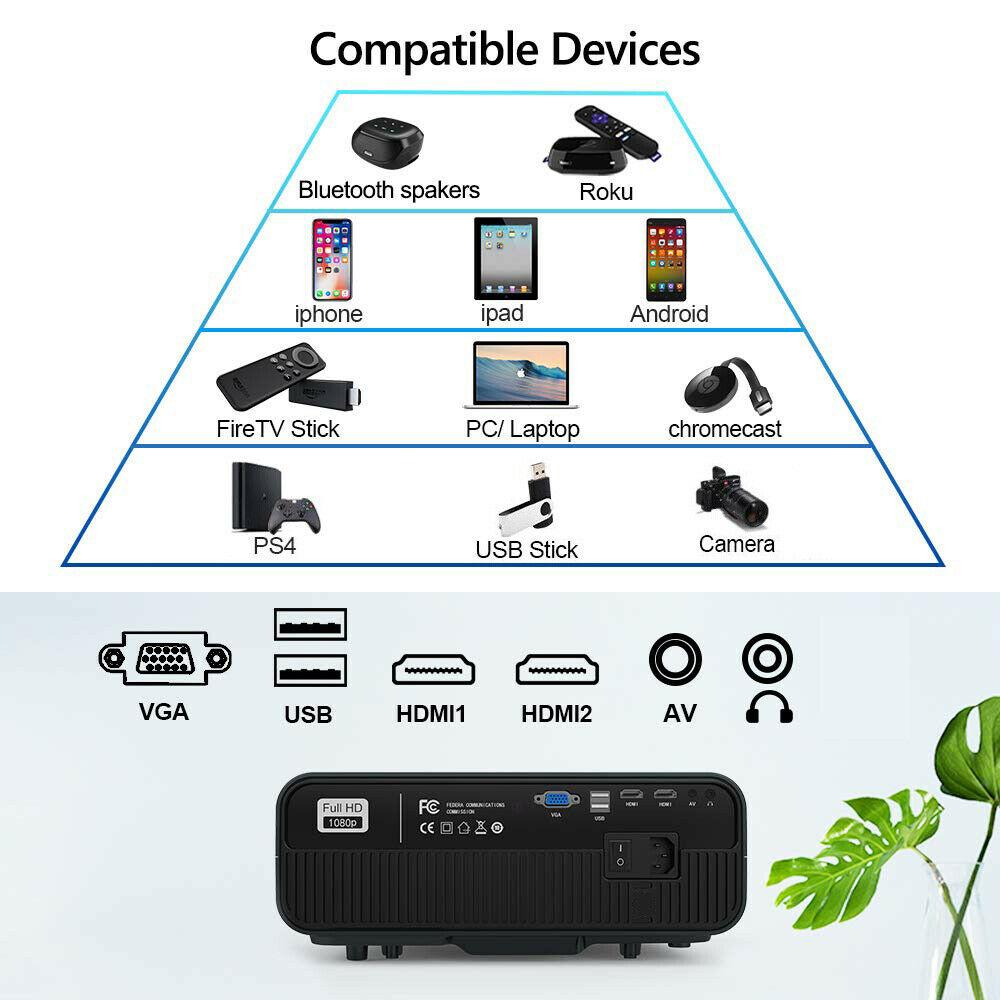 led lcd 8500lumens projector native 1080p video game movie football hdmi usb tv