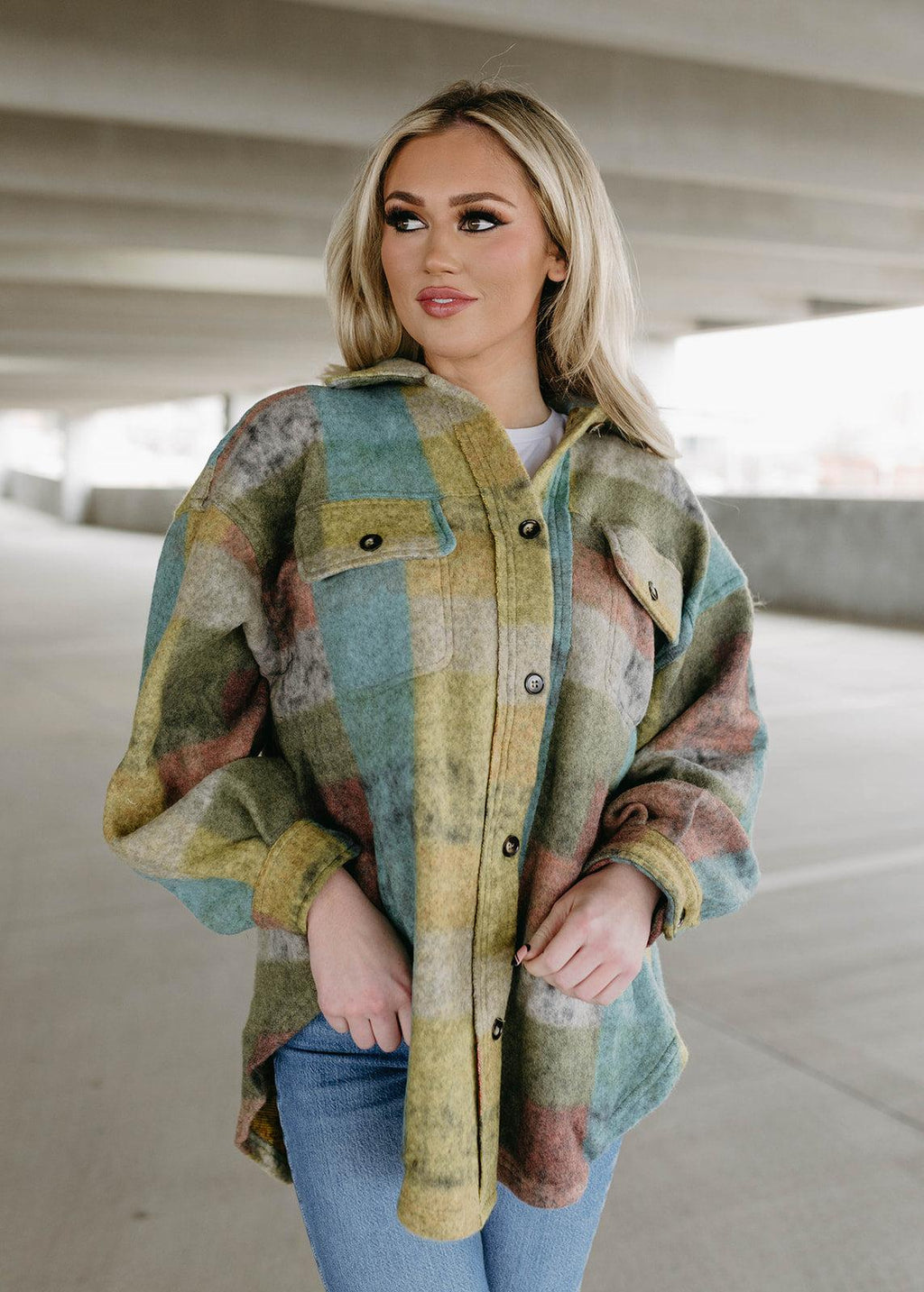 multi check oversized shacket
