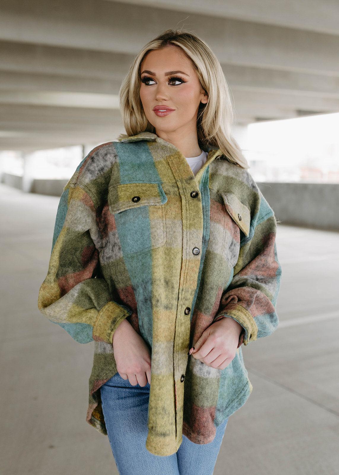 multi check oversized shacket