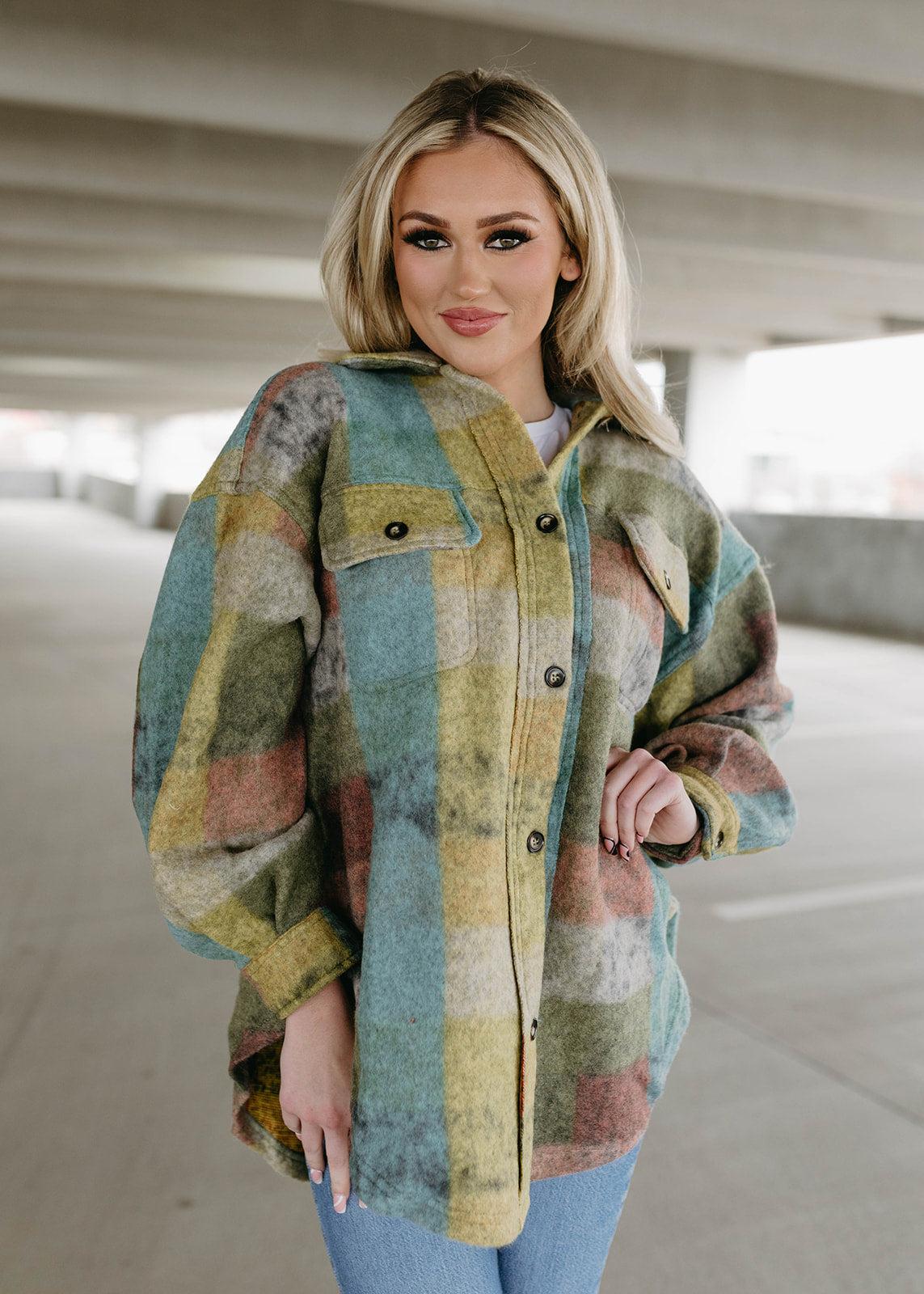 multi check oversized shacket