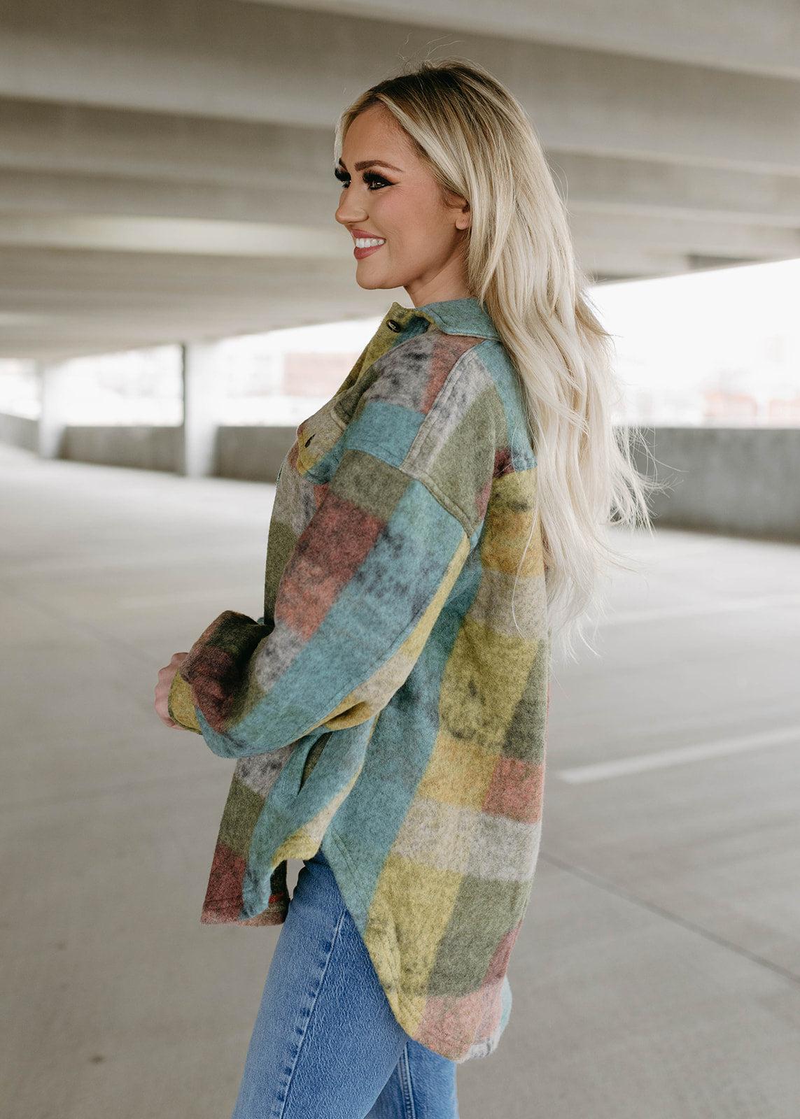 multi check oversized shacket