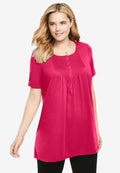 short-sleeve pintucked henley tunic