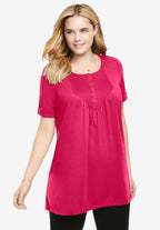 short-sleeve pintucked henley tunic