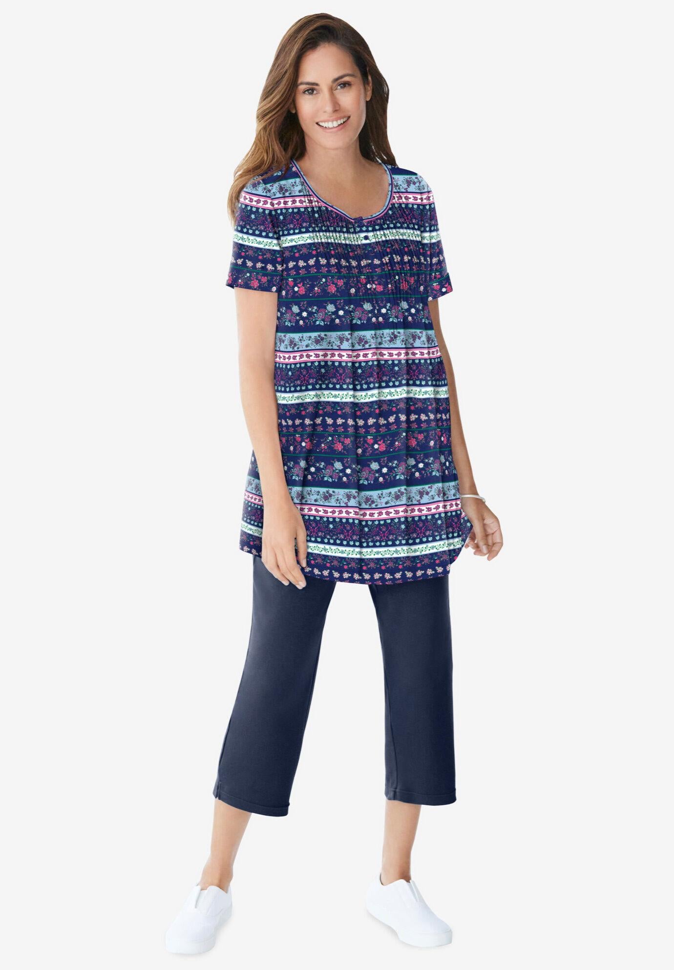 short-sleeve pintucked henley tunic