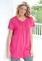 short-sleeve pintucked henley tunic