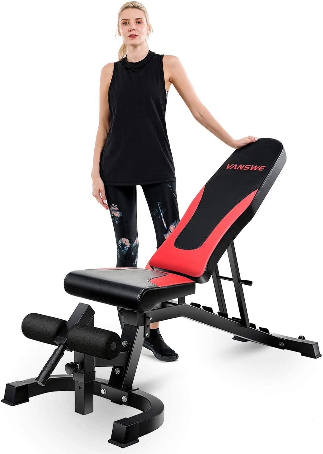 Vanswe Weight Bench Adjustable Workout Bench 800lbs Weight Capacity Flat Incline Decline Exercise Bench for Home Gym Strength Training Full Body Workout