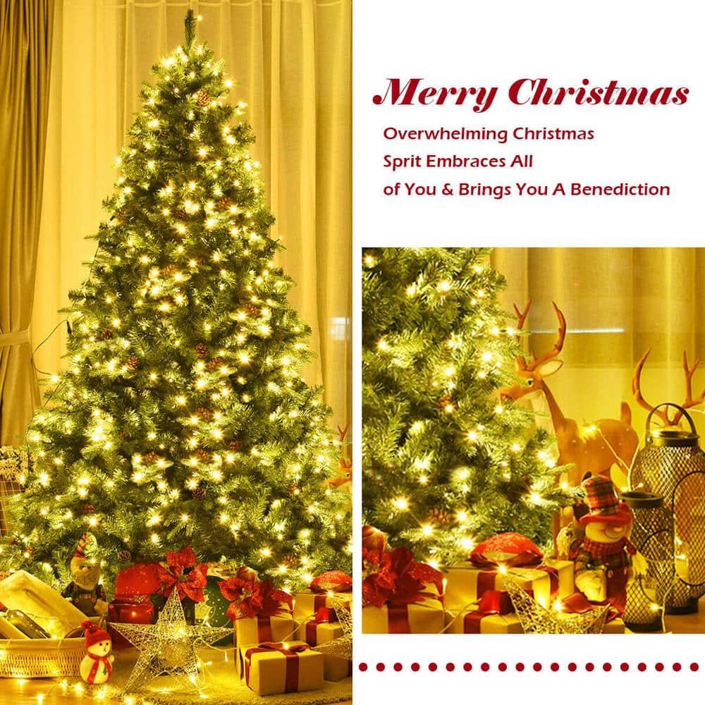 7.5 ft. Pre-Lit Artificial Christmas Tree Hinged with 540 LED Lights and Pine Cones