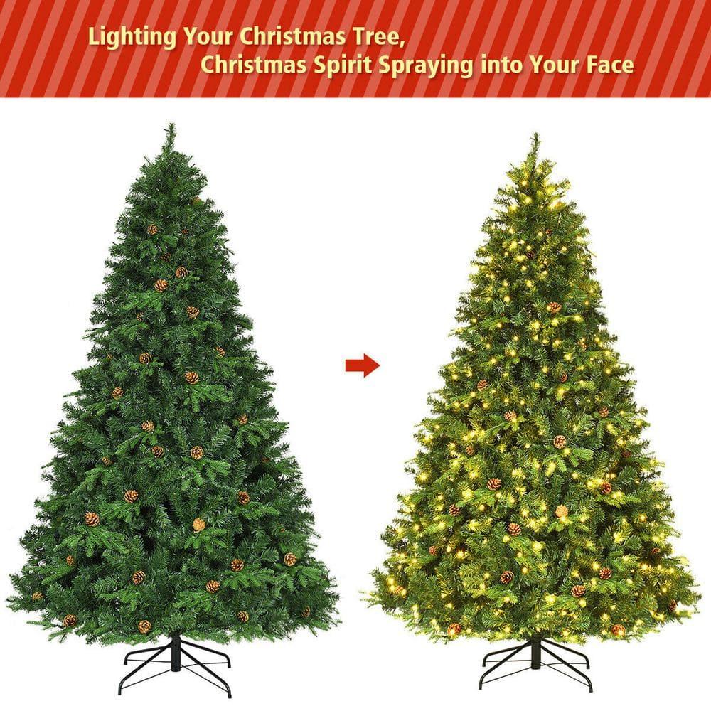 7.5 ft. Pre-Lit Artificial Christmas Tree Hinged with 540 LED Lights and Pine Cones