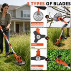 3-in-1 Electric Weed Wacker, Battery Powered Weed Eater with 2 x 4.0Ah Batteries, 900W Brushless Motor Grass Trimmer/Lawn Mower/Brush Cutter, with LCD Display &amp; 3 Types Blades for Yard and Garden