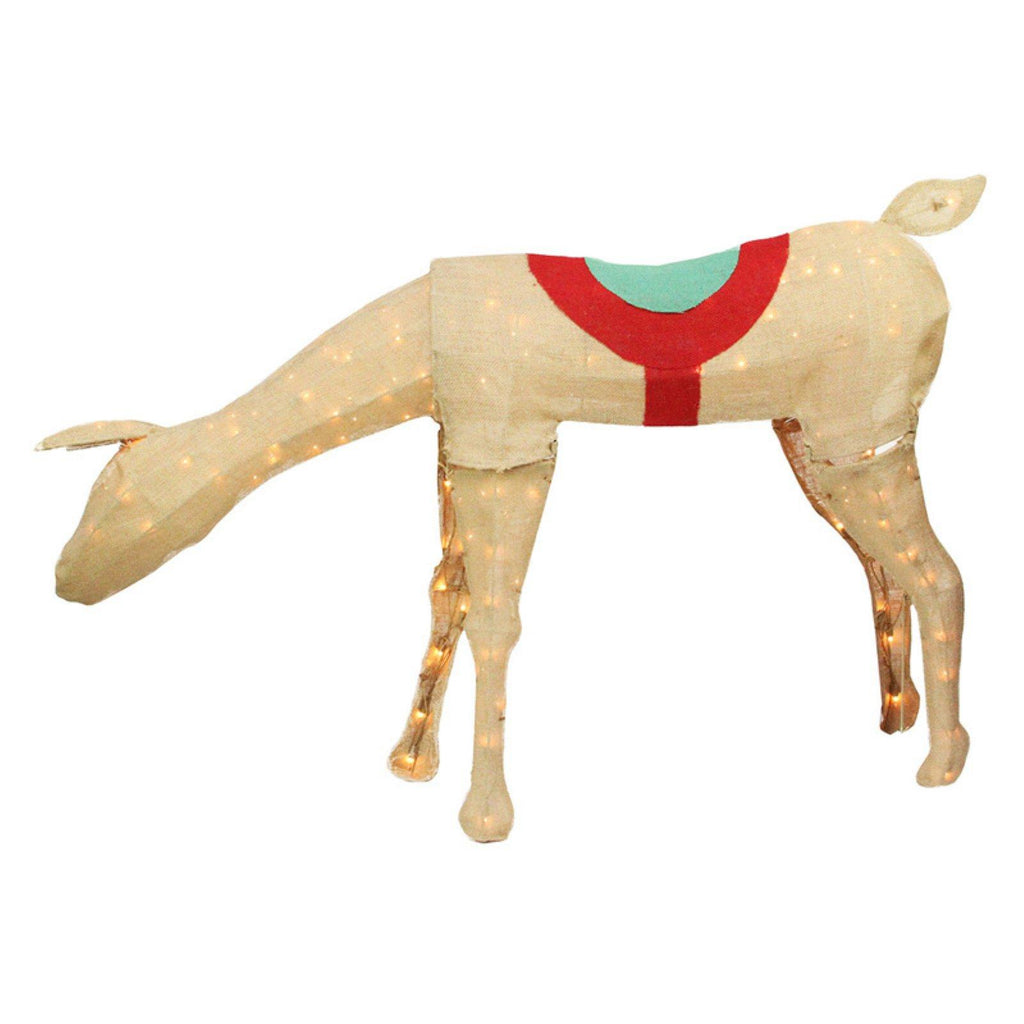 Northlight 3.67 ft. Pre-Lit Rustic Burlap Feeding Reindeer Christmas Yard Decoration