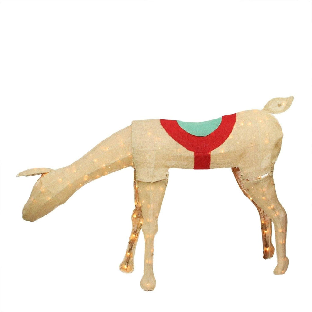 Northlight 3.67 ft. Pre-Lit Rustic Burlap Feeding Reindeer Christmas Yard Decoration