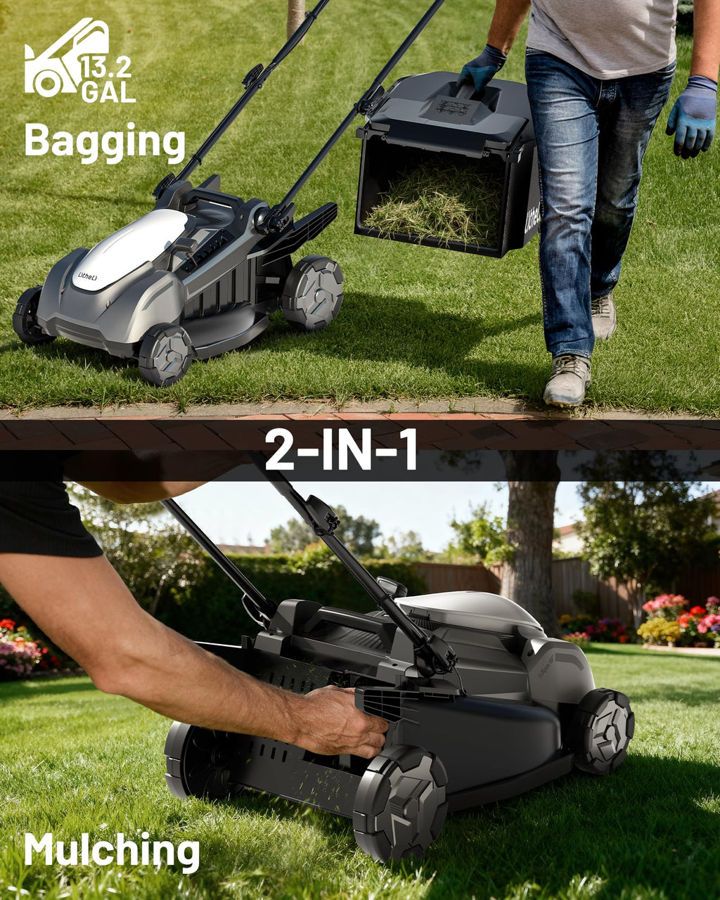 18-inch 40V Brushless Lawn Mower for Garden Yards, Lightweight Cordless Lawn Mower Battery Powered with 6-Position Height Adjustment, 2x5.0Ah Battery Included
