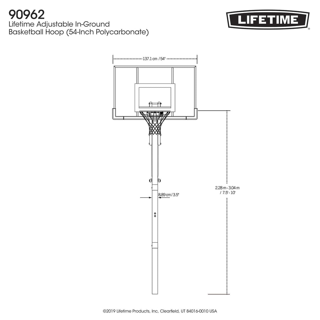 Lifetime 54 In. Polycarbonate Adjustable In-Ground Basketball Hoop, 90962