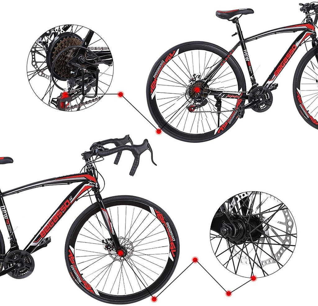 Road Bike for Men/Women Adult Hybrid Bike Lightweight Aluminum Frame Full Suspension Road Bike 21 Speed Disc Brakes, 700c