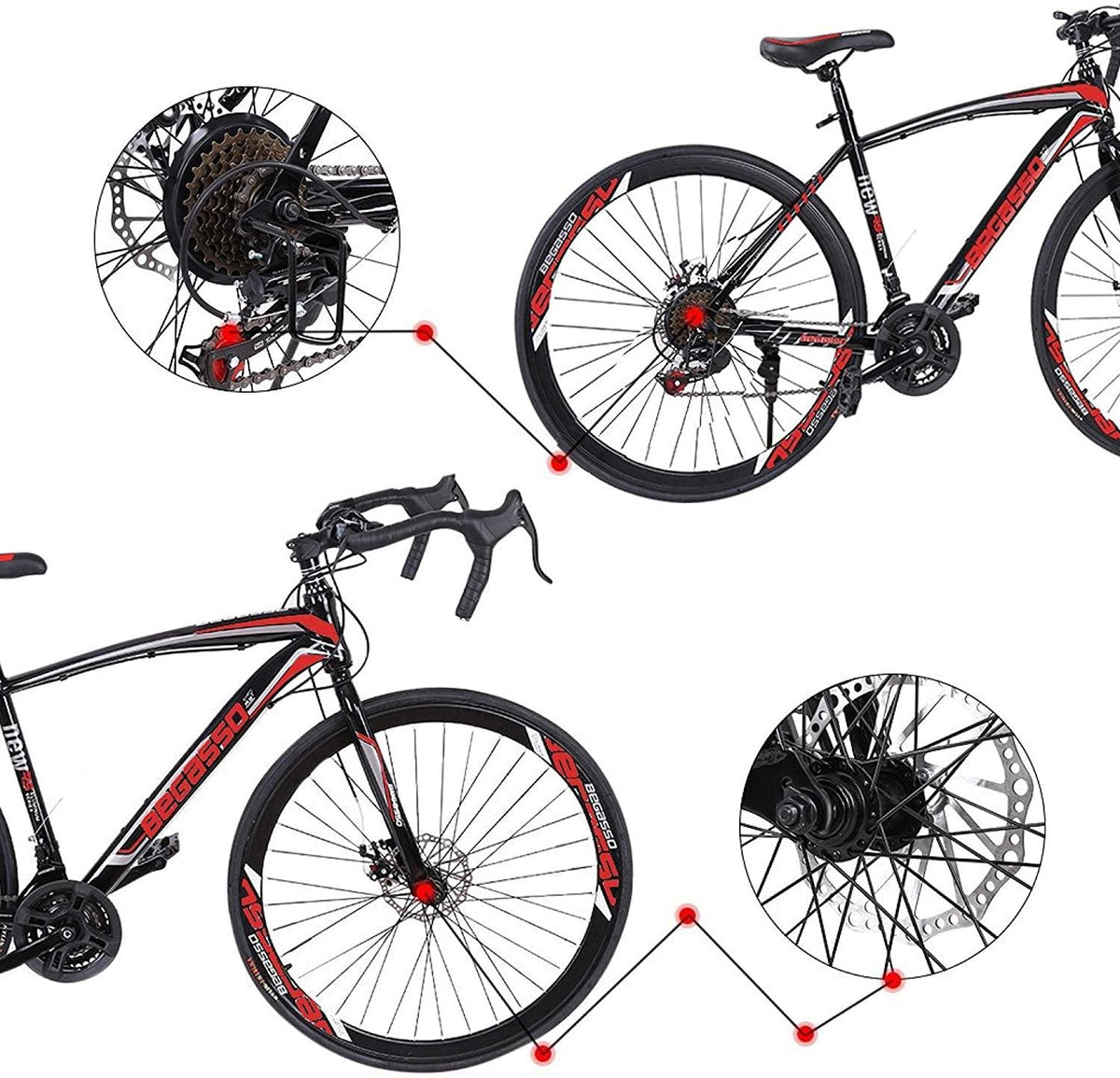 Road Bike for Men/Women Adult Hybrid Bike Lightweight Aluminum Frame Full Suspension Road Bike 21 Speed Disc Brakes, 700c